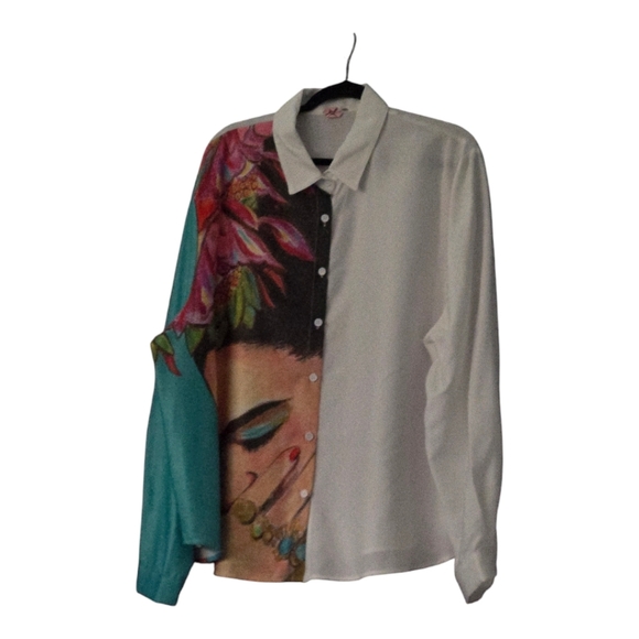 Button down white, aqua, tan, pink, black size 4xl=20 - Picture 1 of 4